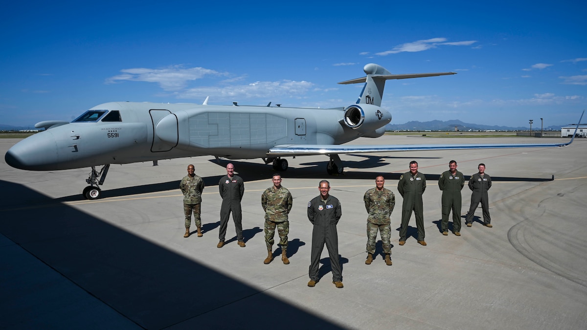 Air Combat Command leadership in front of ACC’s first EA-37B Compass Call delivered to Davis-Monthan AFB, Arizona