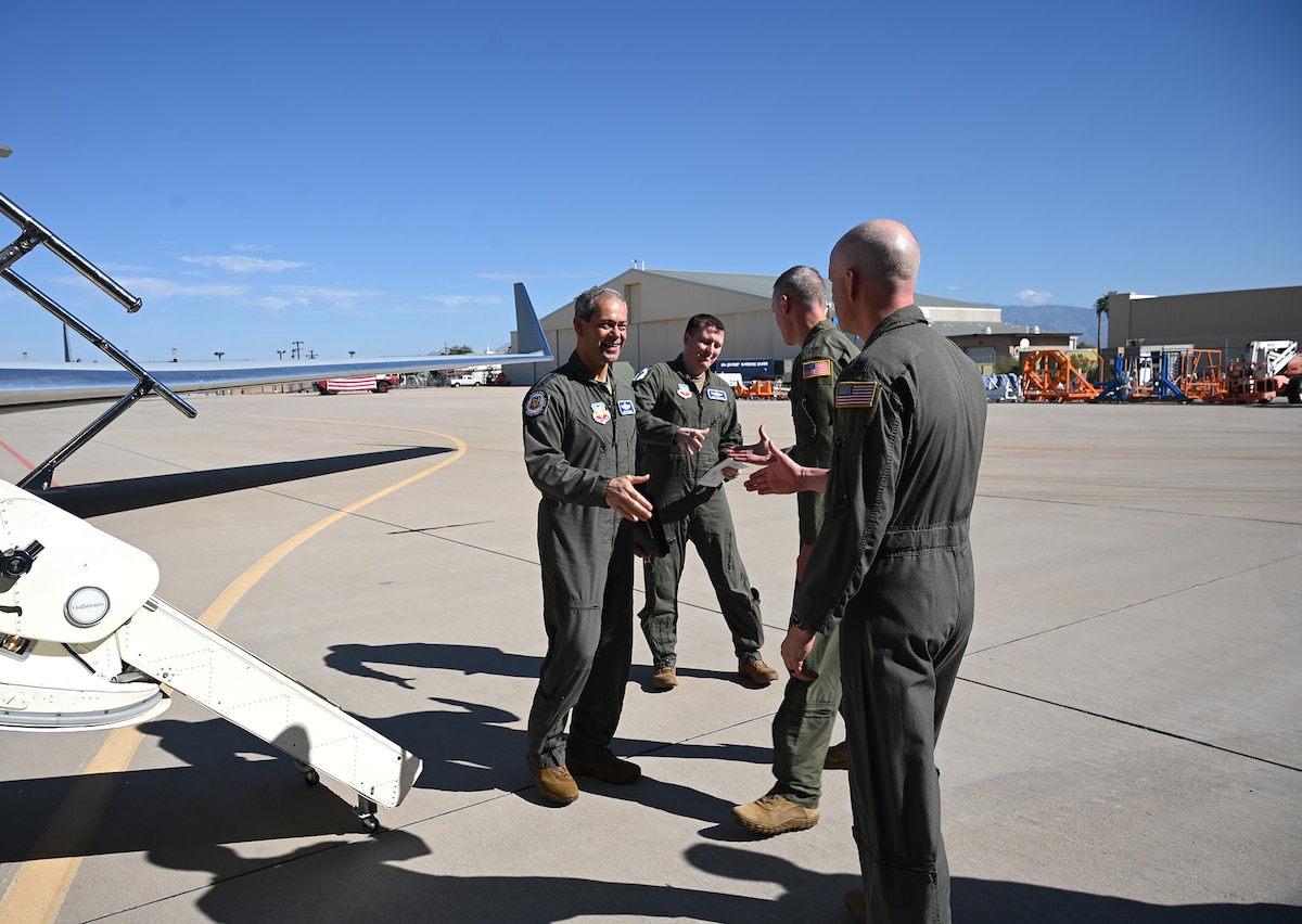 Gen. Ken Wilsbach, commander of Air Combat Command, delivers ACC’s first EA-37B Compass Call, aircraft