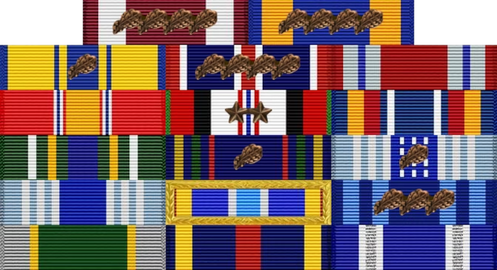 A graphic of a military ribbon rack.