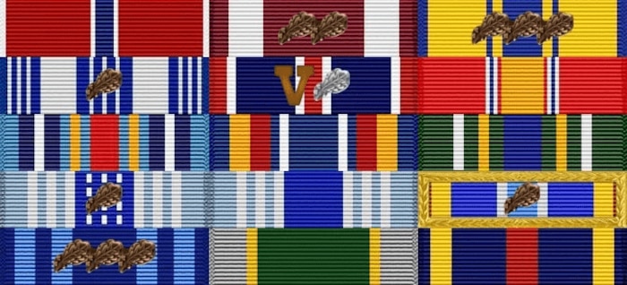 A graphic of a military ribbon rack.