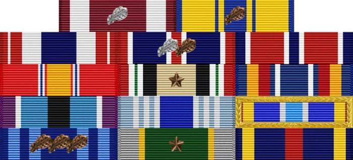 A graphic of a military ribbon rack.