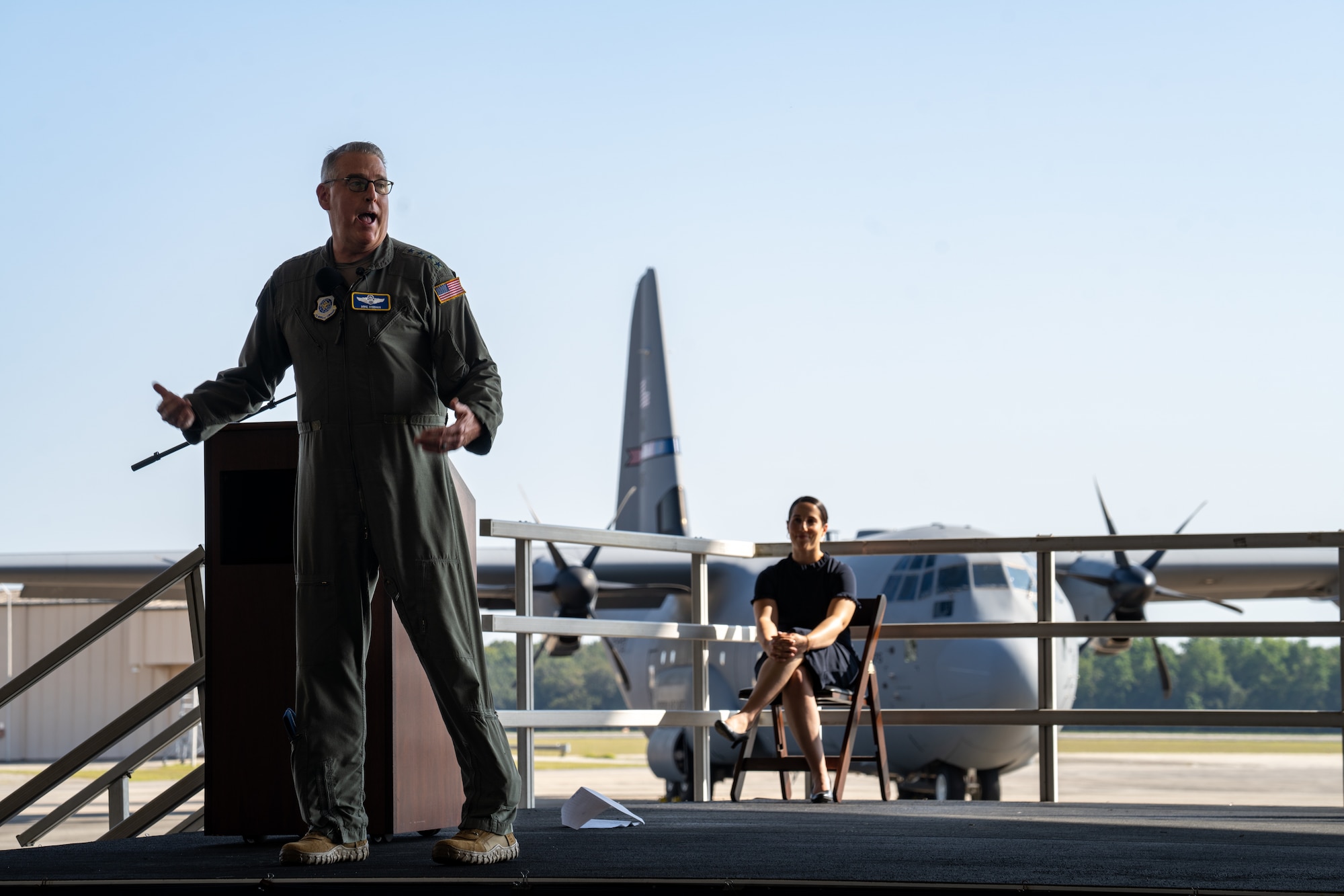 Gen. Mike Minihan speaks on stage