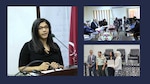Three photos from the event- left image of Dr. Ada A. Bacetty, Department Chief of the Biological Threat Reduction Program (BTRP), right images are of the participants of the ceremony.