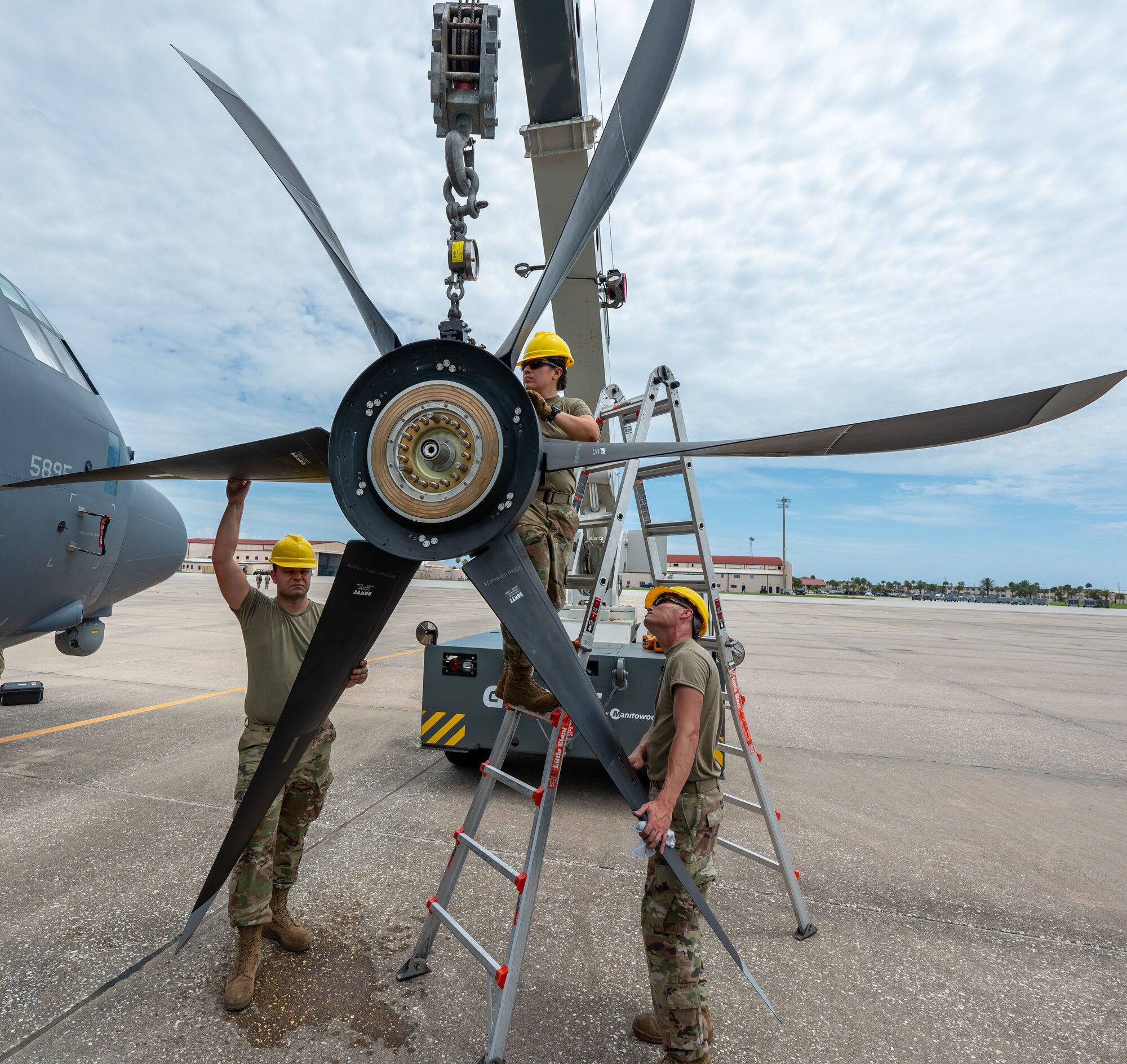 Combat rescue Engine Specialist install a propeller
