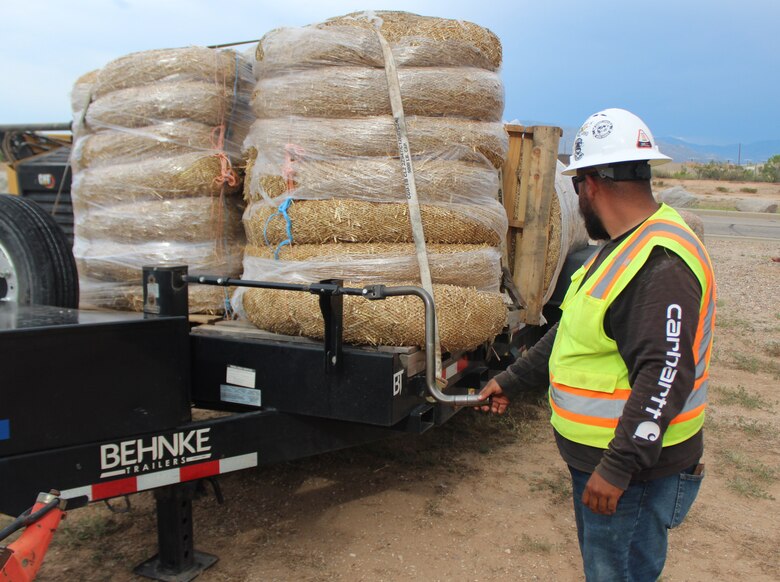 U.S. Army Corps of Engineers Los Angeles District contractors stage equipment and supplies in preparation for construction on the new South Wilmot Gate project following the groundbreaking ceremony Aug. 22 at Davis-Monthan Air Force Base in Arizona. These projects are being executed by USACE in coordination with Air Force’s 355th Civil Engineer Squadron.