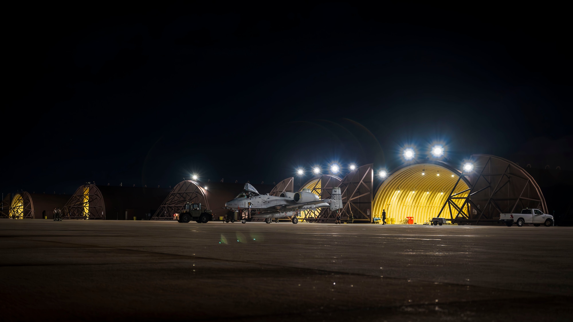 U.S. Air Force Airmen assigned to the 25th Fighter Generation Squadron return an A-10 Thunderbolt II to its hangar during Ulchi Freedom Shield 24, at Osan Air Base, Republic of Korea, Aug. 22, 2024. The aircraft generation demonstrated the 51st Fighter Wing’s rapid generation capabilities and response readiness, ensuring the wing remains ready to “Fight Tonight”. Training is conducted throughout the year to generate combat airpower at a moment’s notice, affirming the U.S. ironclad commitment to the ROK and ensures regional stability throughout the U.S. Indo-Pacific Command. (U.S. Air Force photo by Senior Airman Sabrina Fuller-Judd)