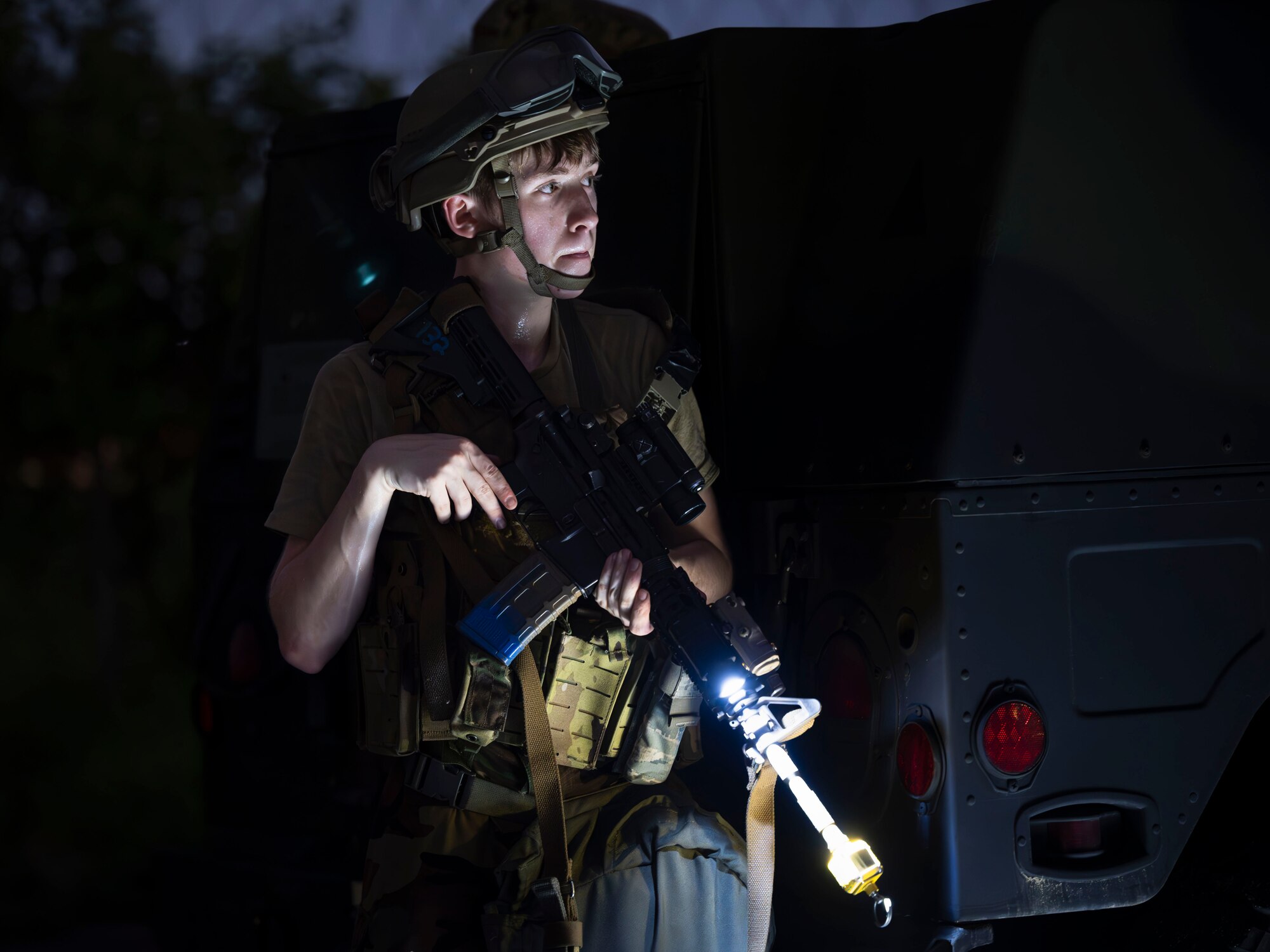 U.S. Air Force Airman 1st Class Luke Walton, 51st Security Forces respond team member, protects assets from simulated hostile forces during Ulchi Freedom Shield 24, at Osan Air Base, Republic of Korea, Aug. 22, 2024. Defenders are responsible for securing, protecting, and defending the base, its personnel, and resources. UFS 24 is an annual combined exercise conducted in support of the U.S.-ROK Mutual Defense Treaty that highlights the U.S. commitment to the alliance. (U.S. Air Force photo by Senior Airman Sabrina Fuller-Judd)