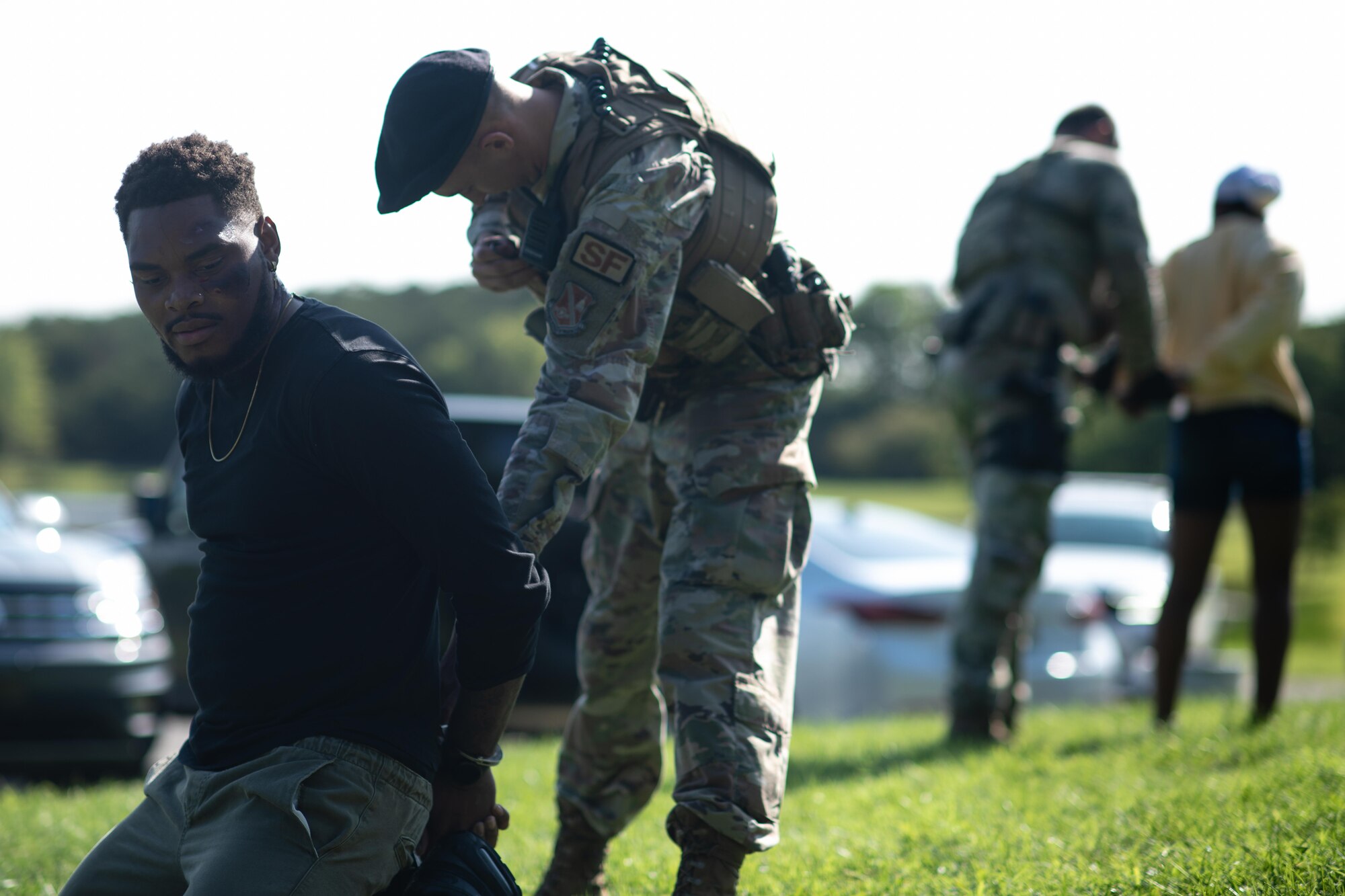 U.S. Air Force Tech. Sgt. Stephen Ivy is being detained during a domestic violence exercise.