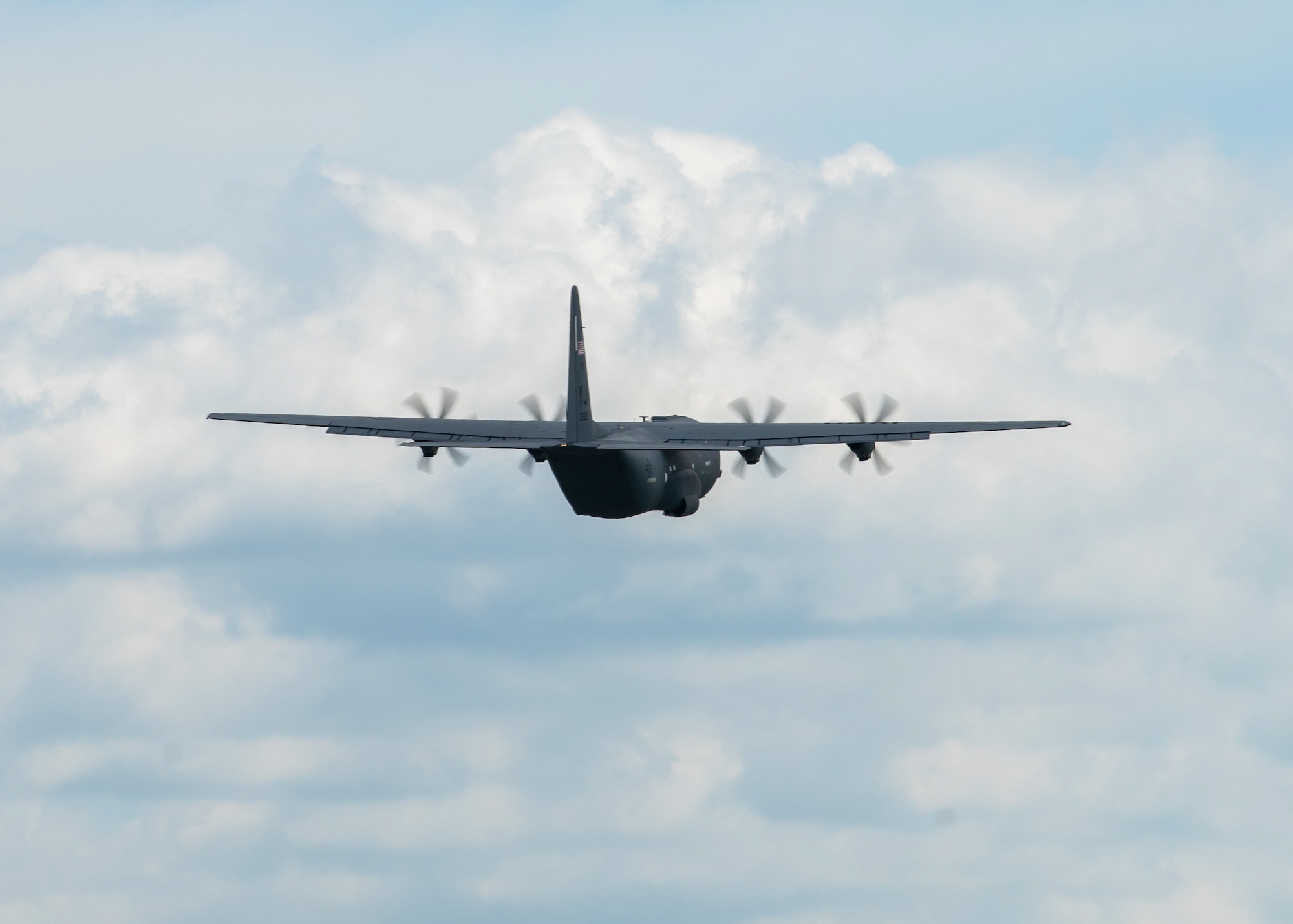 A C-130J Super Hercules takes flight over Yokota.