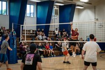 U.S. Airmen compete in a volleyball match at Misawa Air Base.