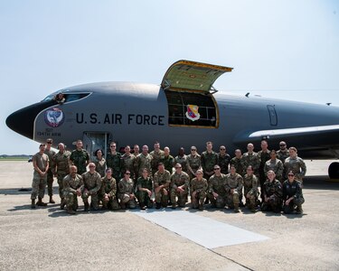 Participants in the 30th Annual International Junior Officer Leadership Development course pose for a photo in front of a KC-135R Stratotanker assigned to the 134th Air Refueling Wing, Aug.14, 2024, at Joint Base Andrews, Maryland. IJOLD is an annual event designed to expand International Air Reserve junior officers to leadership concepts while collaborating with other NATO nations to better understand differing military cultures.