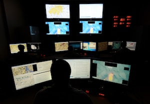 This photo from 2015 depicts Airmen assigned to the 11th Intelligence Squadron (IS) reviewing data prior to a full-motion video exploitation mission on Hurlburt Field, Fla., similar to some of the work conducted by members of the 655th Intelligence, Surveillance and Reconnaissance (ISR) Wing during their participation in Exercise Bamboo Eagle Aug. 2-10. U.S. Reserve Airmen from the 755th ISR Group at Joint Base Langley-Eustis joined the 3,000 service members who took part in the exercise to improve and refine readiness through complex, large-scale military operations against high-end threats on short notice. (U.S. Air Force Photo by Airman Kai White) (Portions of this image were blurred for security or privacy concerns)