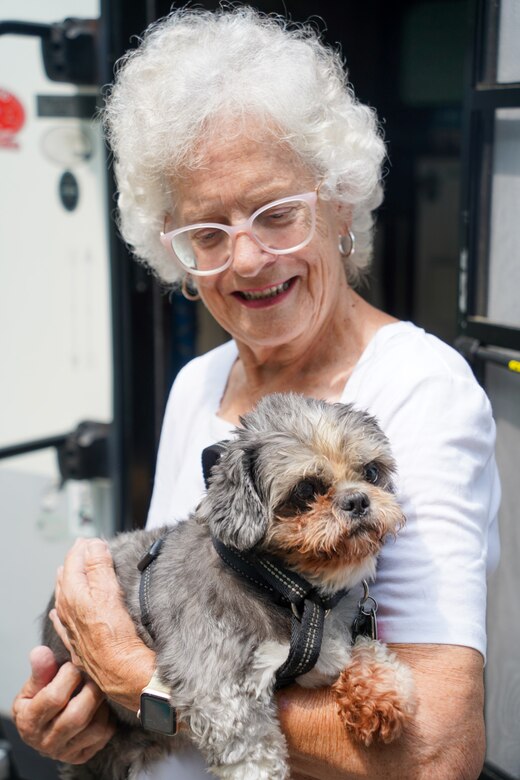 Rebecca (Becky) Stickley and one of her three dogs, volunteers at Laurel Branch Campground.