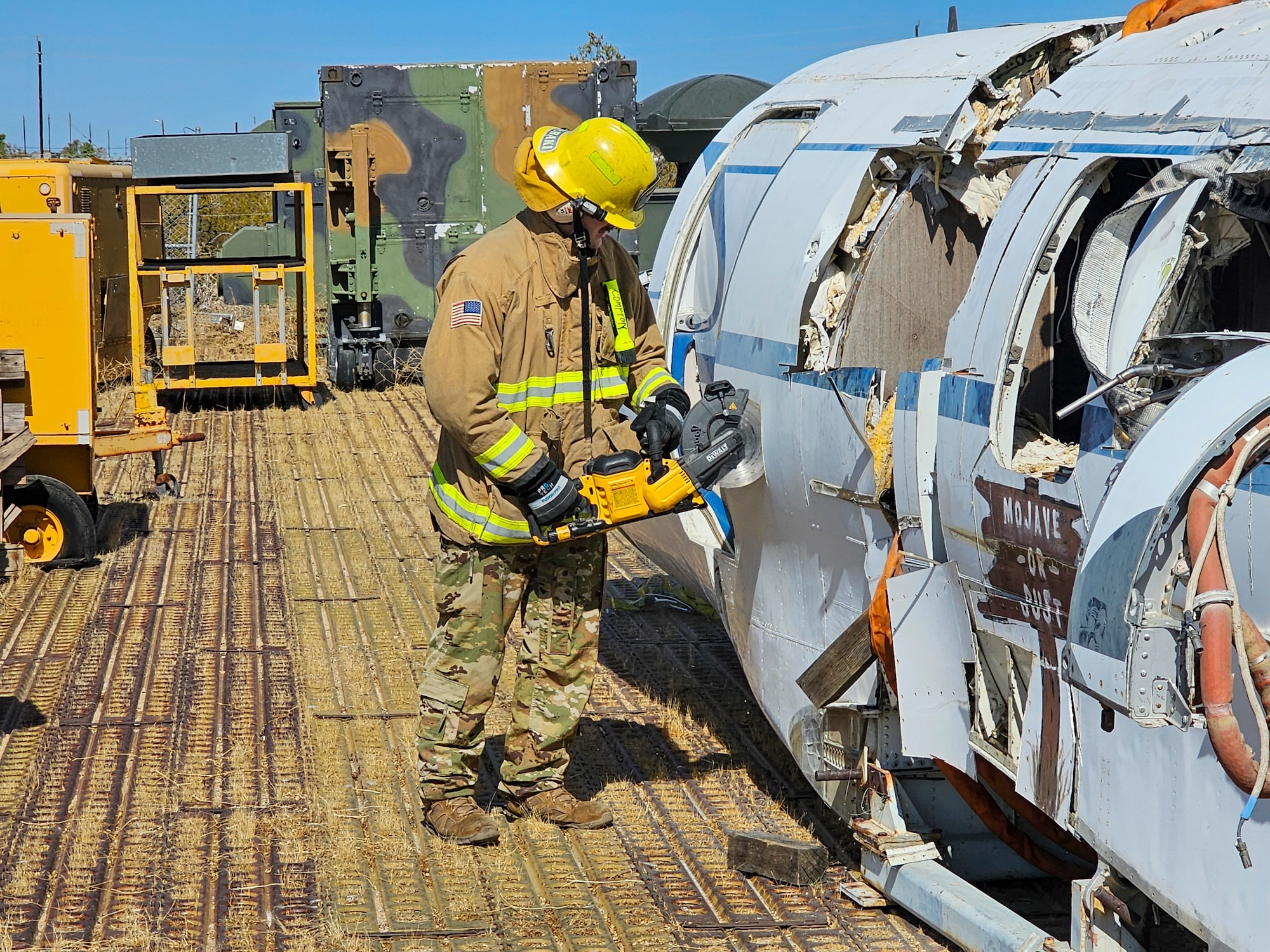 REdwards' Flight Test Museum was able to provide a T-39 Sabreliner, an excessed aircraft slated for disposal, to the Edwards AFB Fire Department for training purposes. This collaboration culminated in a multi-day training event for firefighters from the 812th Civil Engineer Squadron Fire and Emergency Services Flight.