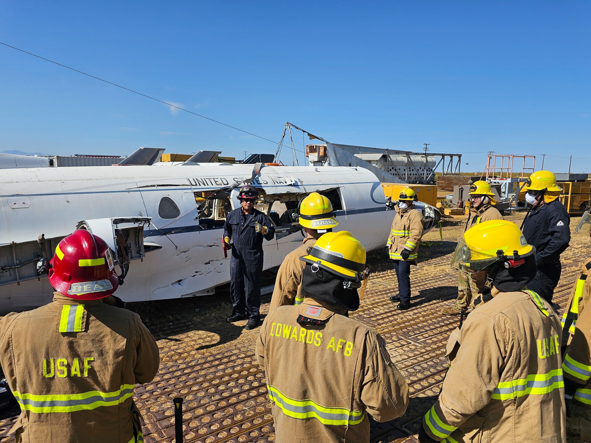 REdwards' Flight Test Museum was able to provide a T-39 Sabreliner, an excessed aircraft slated for disposal, to the Edwards AFB Fire Department for training purposes. This collaboration culminated in a multi-day training event for firefighters from the 812th Civil Engineer Squadron Fire and Emergency Services Flight.
