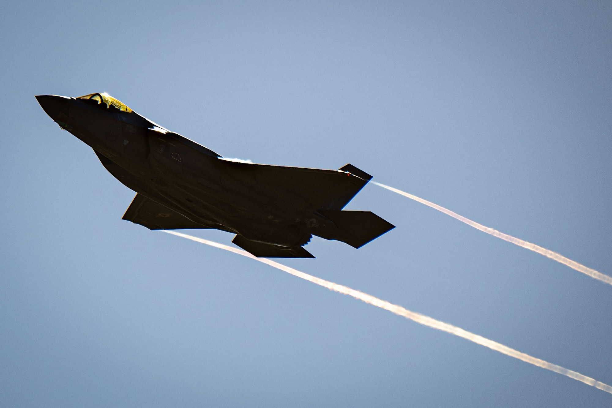 A U.S. Air Force F-35A Lightning II maneuvers at Santa Maria, California, during Exercise Agile Flag 24-3, Aug. 5, 2024. During AGILE FLAG 24-3, the 23rd Wing provided the Air Expeditionary Wing leadership element, the Command-and-Control Force Element, and the Airbase Squadron at two separate locations exercising rapid insertion into theaters, establishing logistics and communications with theater C2, receipt of follow-on forces, mission generation, and combat power projection across all domains, while making critical decisions needed to remain agile. (U.S. Air Force photo by 2nd Lt. Benjamin Williams)