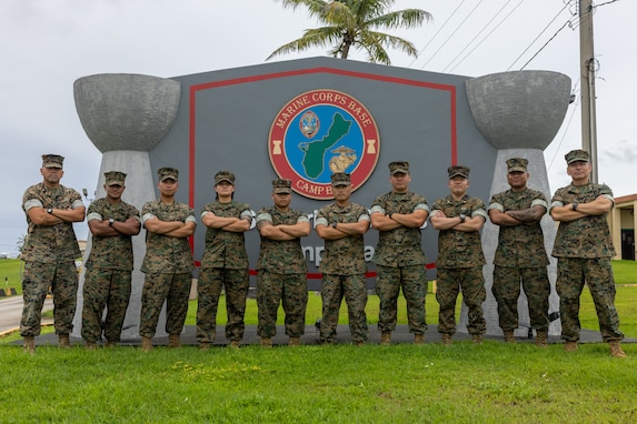 Marines and Sailors from Guam and the Commonwealth of the Northern Marianas Islands pose with Marine Corps Base Camp Blaz leadership on MCB Camp Blaz, Aug. 22, 2024.