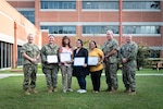 A Sailor and civilian staff were recognized for their excellence Wednesday, August 28, 2024 aboard Naval Health Clinic Cherry Point.

Recognized, left to right, were Hospital Corpsman Third Class Sky Brandenburg with the Navy and Marine Corps Achievement Medal, Ms. Kim Baker, Senior Employee of the Quarter, Mrs. Michelle West, Mid-Level Employee of the Quarter and Ms. Teresa Doss, Junior Employee of the Quarter.