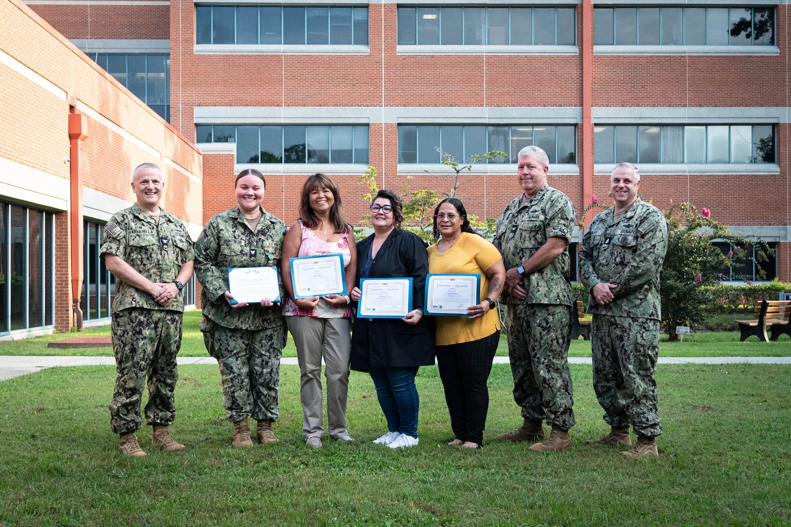 A Sailor and civilian staff were recognized for their excellence Wednesday, August 28, 2024 aboard Naval Health Clinic Cherry Point.

Recognized, left to right, were Hospital Corpsman Third Class Sky Brandenburg with the Navy and Marine Corps Achievement Medal, Ms. Kim Baker, Senior Employee of the Quarter, Mrs. Michelle West, Mid-Level Employee of the Quarter and Ms. Teresa Doss, Junior Employee of the Quarter.