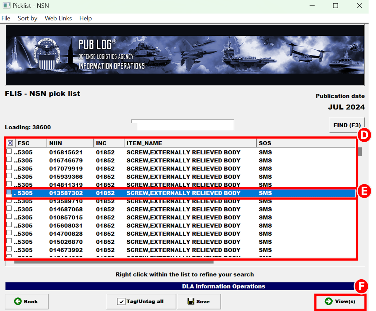 In Pub Log Classic 64-bit after searching on a term a user reviews available items, selects one, and then selects the Views button to review the item's data.