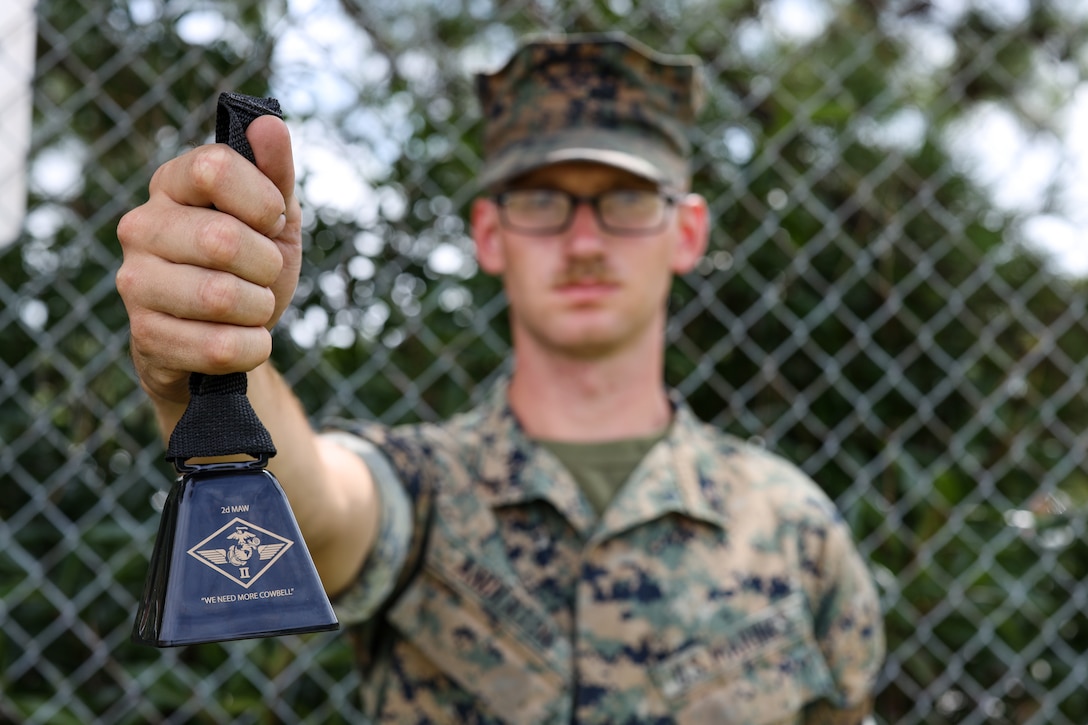 Anderton recently won a 2nd Marine Aircraft Wing (MAW) cowbell award, which recognizes and encourages members of 2nd MAW to actively seek out and implement innovations, improvements, and best practices that enhance collective performance and readiness. The cowbell award helps 2nd MAW foster a culture of continuous improvement driven by individual and shared excellence. (U.S. Marine Corps photo by Staff. Sgt. Theodore Bergan)