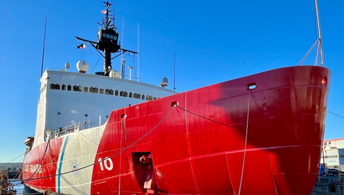 Coast Guard Cutter Polar Star departs Mare Island Dry Dock in Vallejo, California