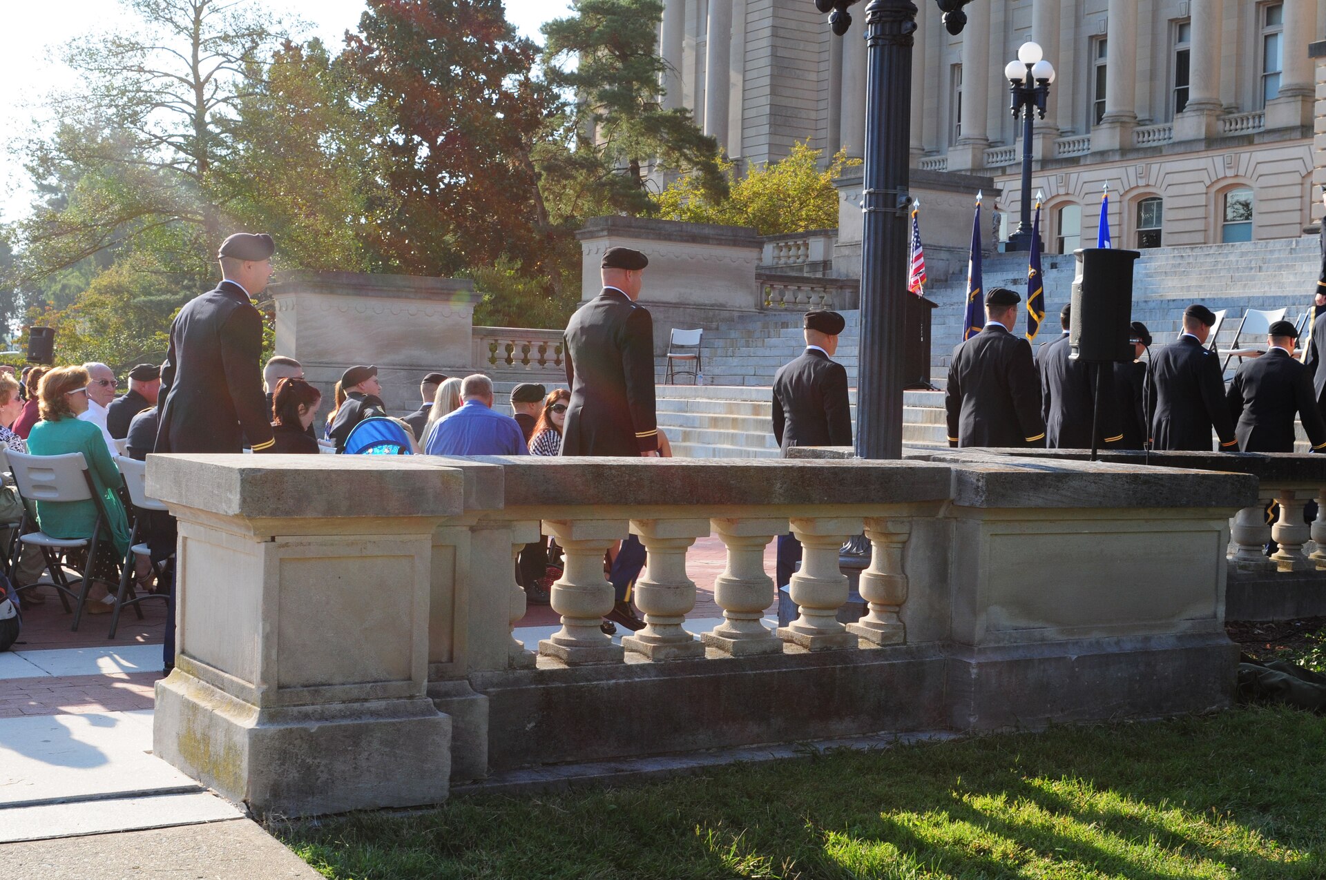 Graduates of Kentucky's Officer Candidate School Class 54-12 march to their graduation ceremony at the State Capitol in Frankfort, Ky. Aug. 25, 2012.