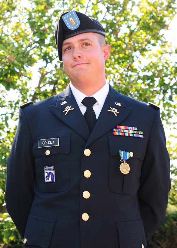 Second Lt. Martin A. Goldey, Distinguished Honor Graduate of Officer Candidate School Class 54-12, shows his lighthearted side on his graduation day at the Kentucky State Capitol, Frankfort, Ky., Aug. 25.