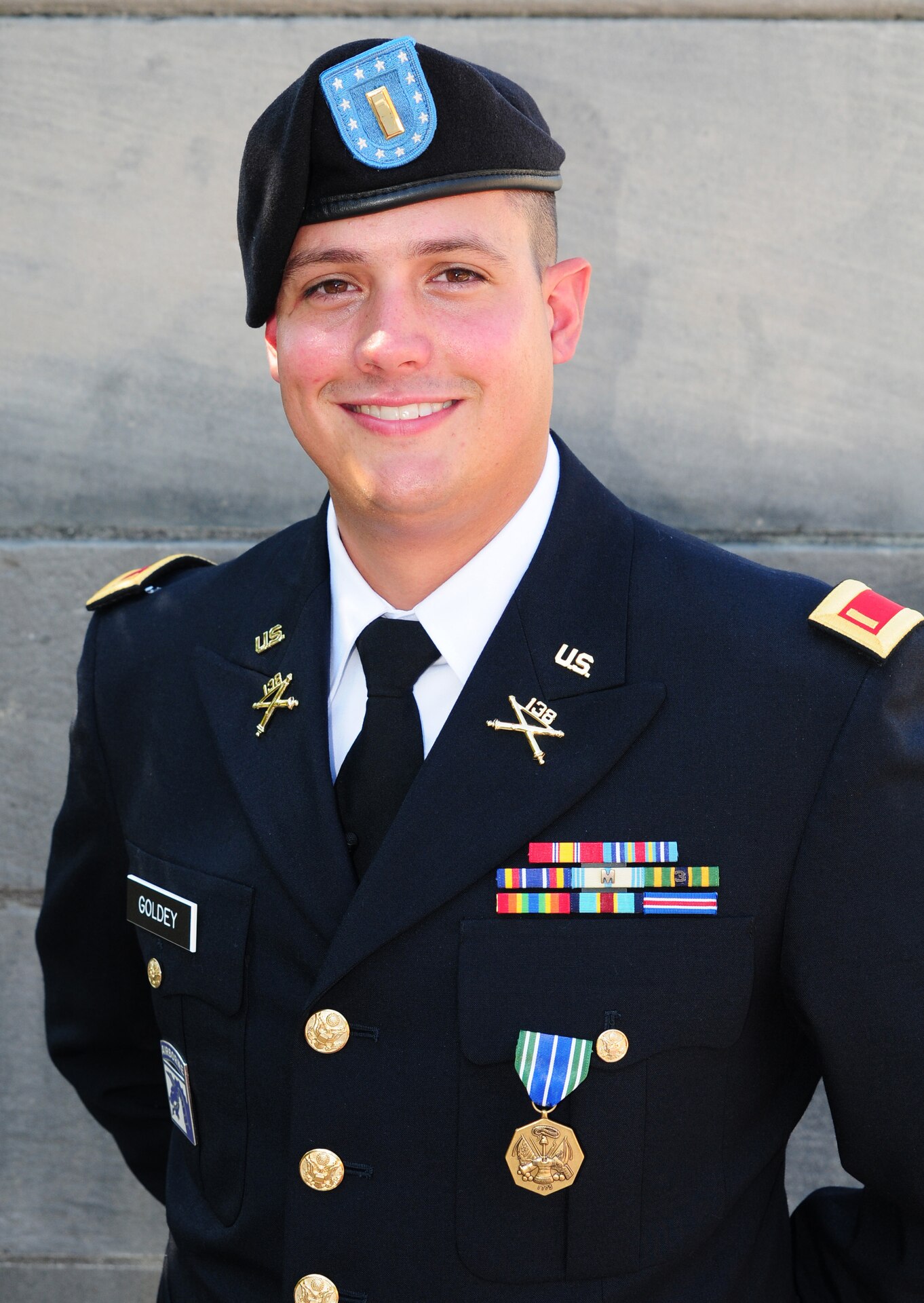 Second Lt. Martin A. Goldey, Distinguished Honor Graduate of Officer Candidate School Class 54-12, poses for a quick photo on his graduation day at the Kentucky State Capitol, Frankfort, Ky., Aug. 25.