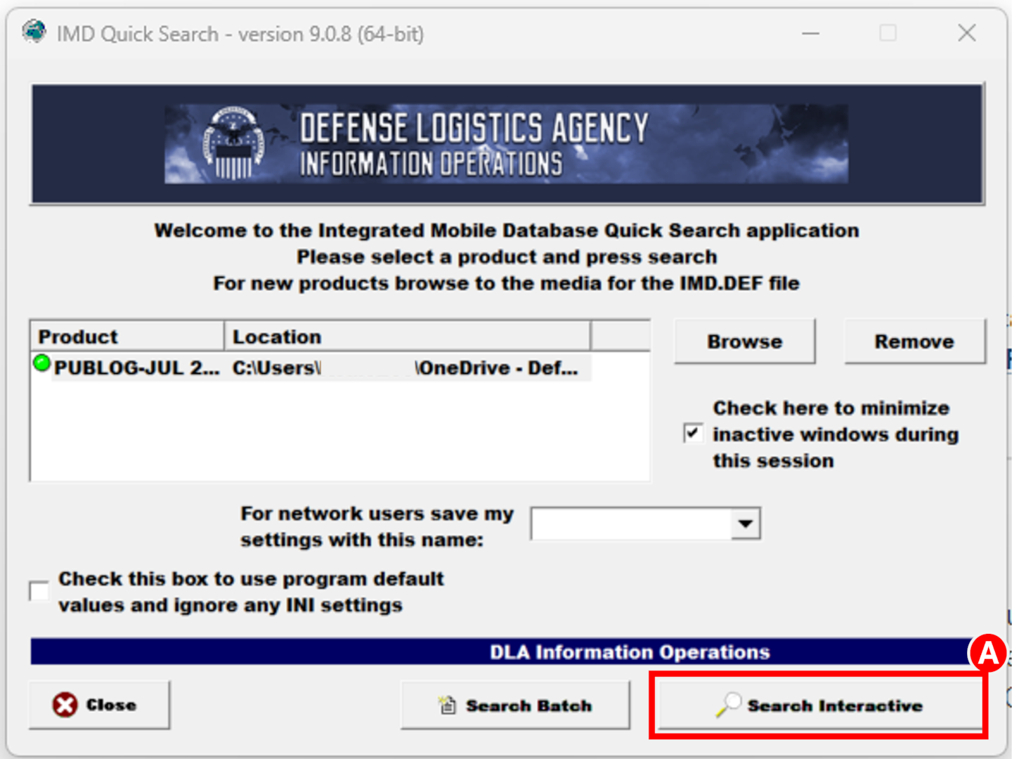 In Pub Log Classic 64-bit home screen, to start the item search process the user needs to select the Search Interactive Button.