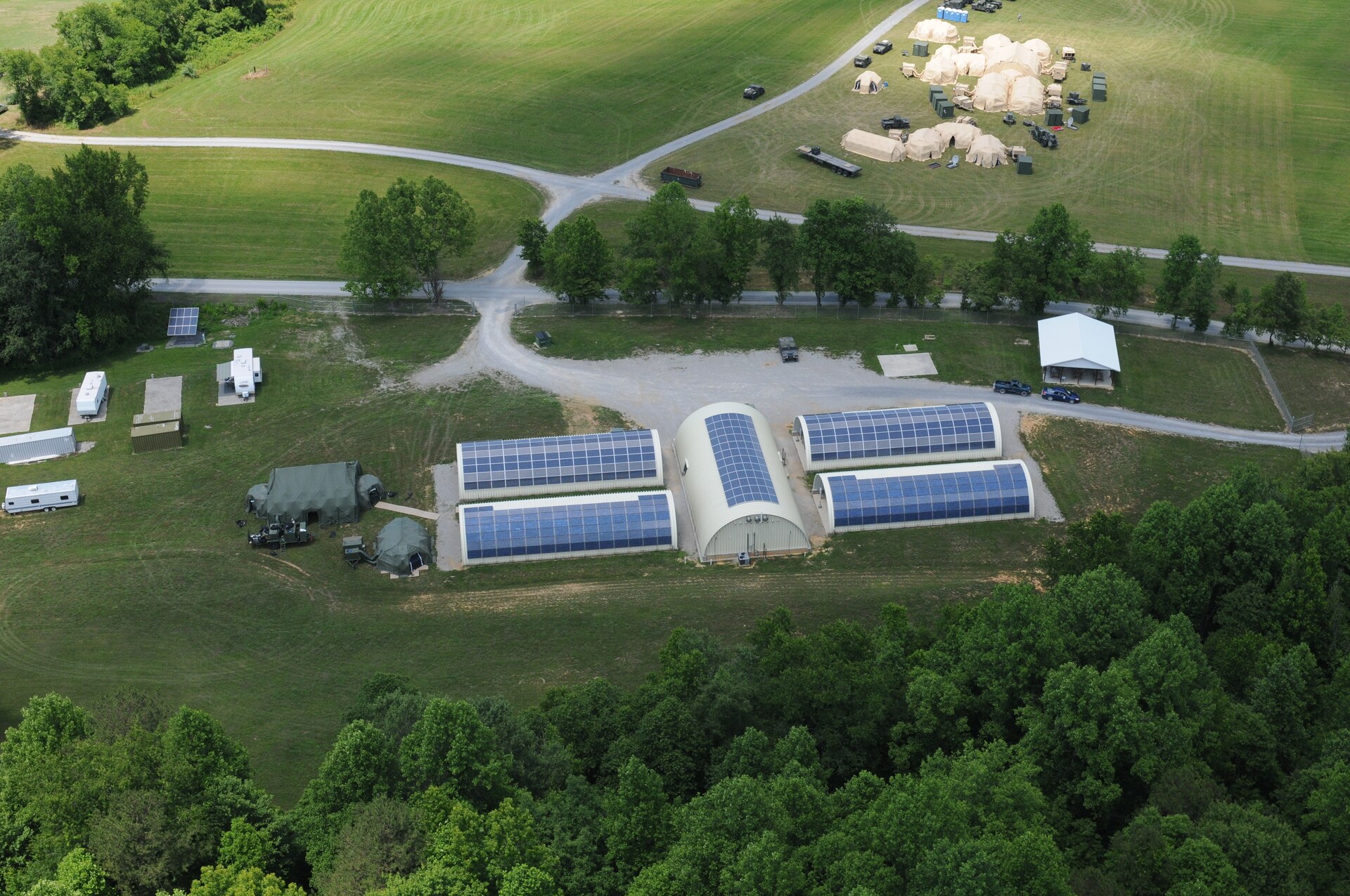 Pictured is an aerial view of solar panels installed on the buildings of the Harold L. Disney Training Center in Artemus, Ky., June 7, 2012. The solar panel installation has effectively reduced the site's energy usage to net-zero, meaning the site produces more energy than it uses.