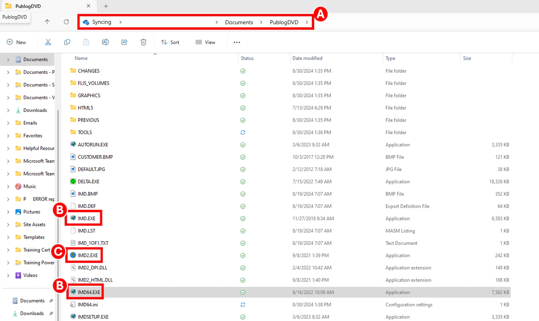 User confirms the location where the extracted Pub Log files were saved, and then either selects IMD.EXE or IMD64.EXE for Classic 64-Bit Pub Log or selects IMD2.EXE for the newest Pub Log GUI format.