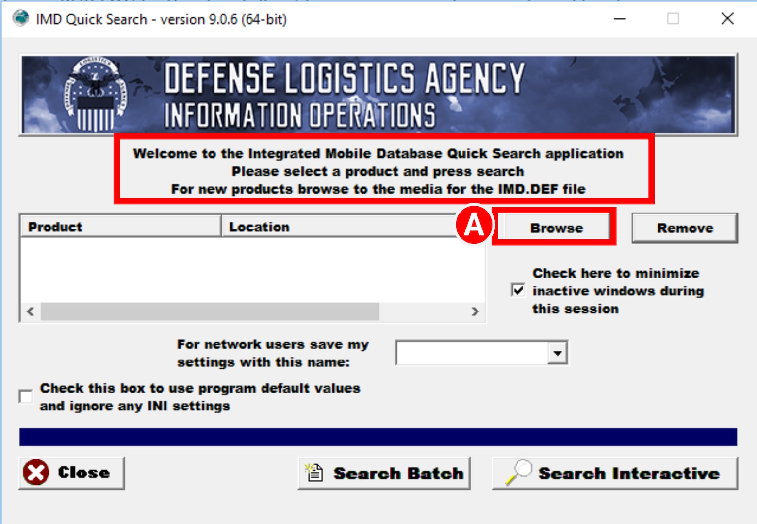 Pub Log Classic 64-bit version prompts users to browse and find the IMD.DEF file before using the application. User is then directed to select the Browse button.