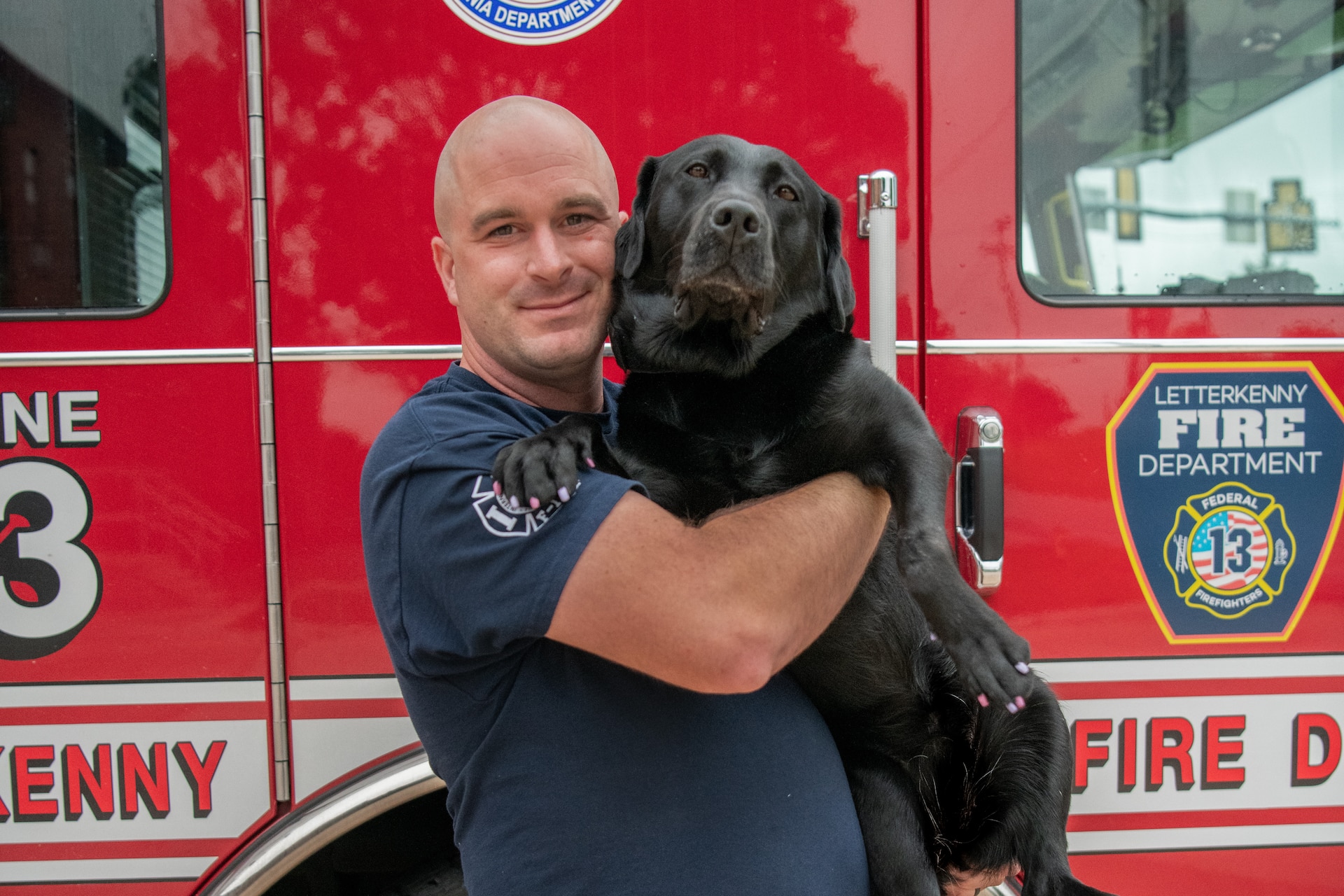 Dog with firefighters