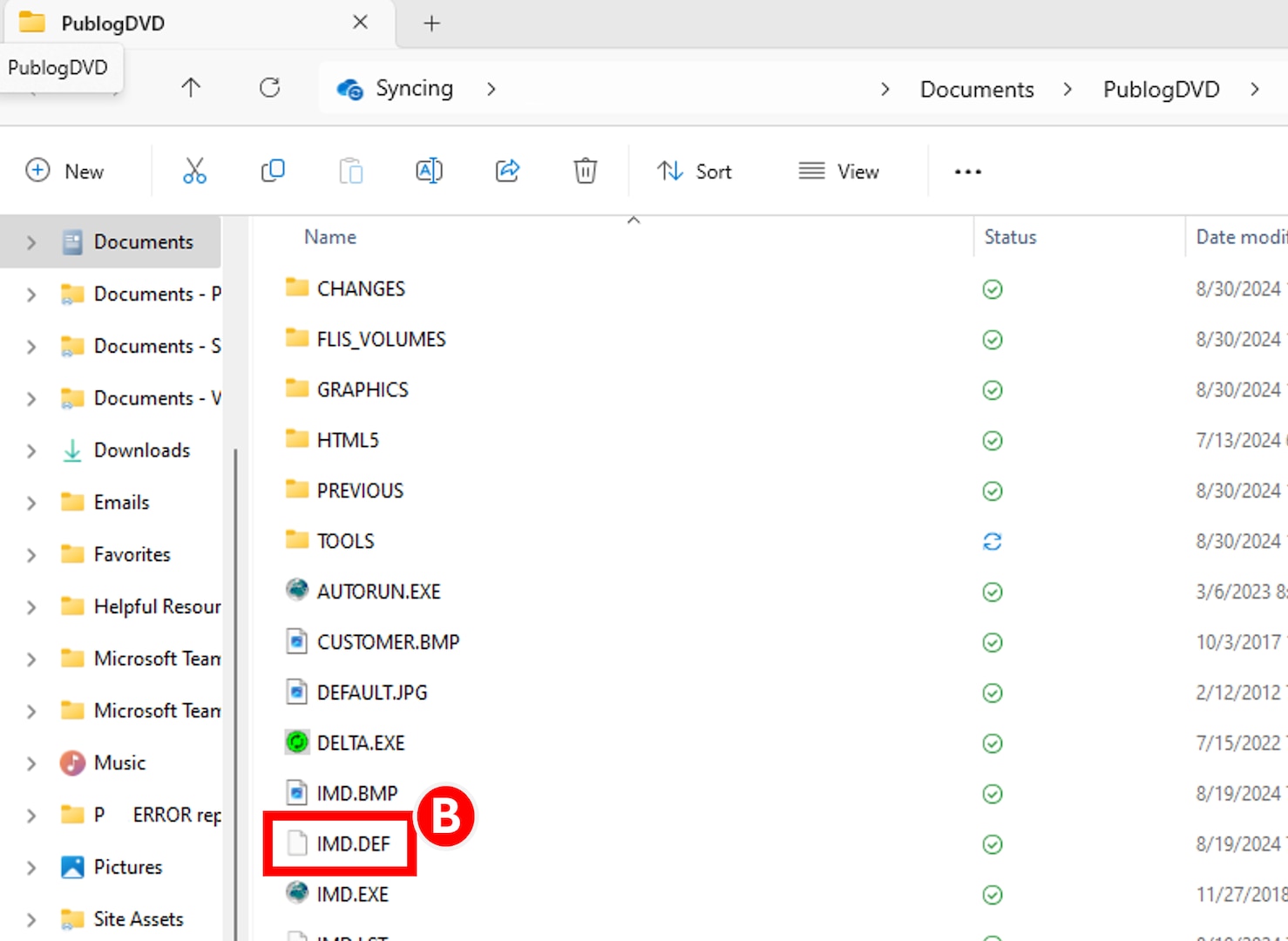 User selects the IMD.DEF file from Pub Log download file package.
