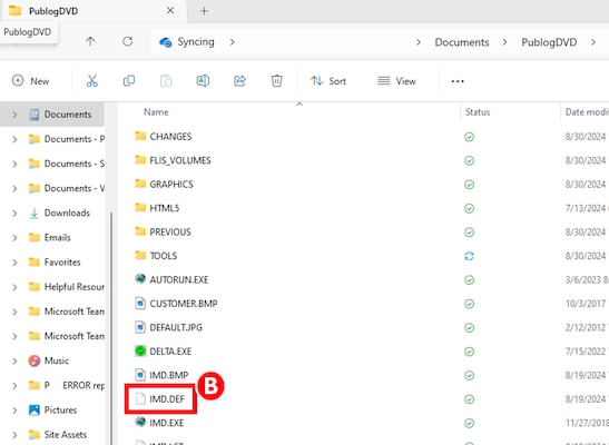 User selects the IMD.DEF file from Pub Log download file package.