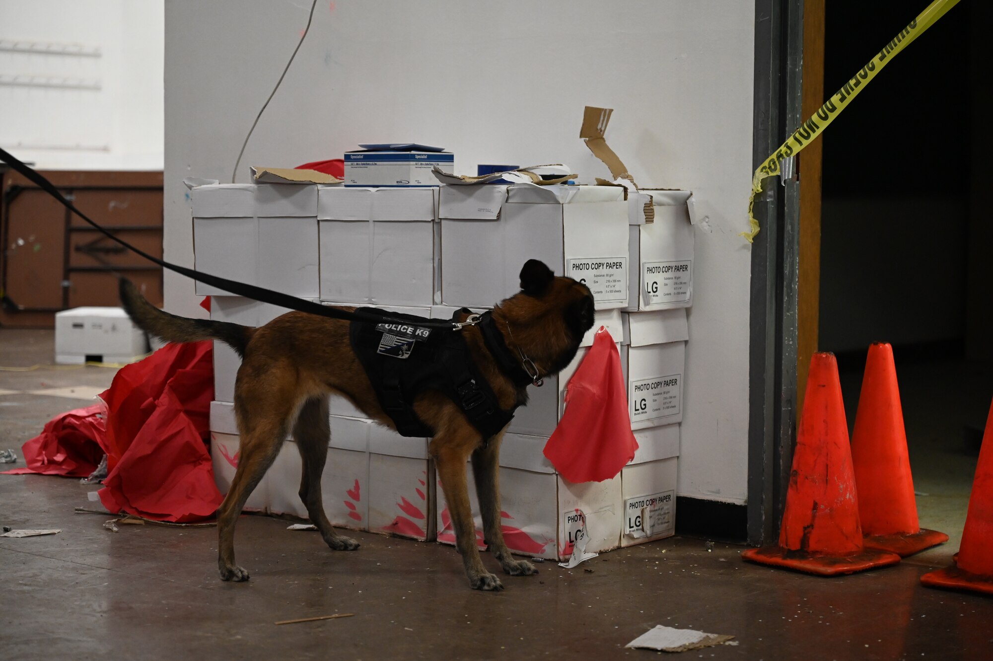 U.S. Air Force EOD (Explosive Ordinance Disposal) team, The GPD (Guam Police Department), and GPD’s K9 Unit collaborate during a train exercise to improve and enhance response capabilities for real-world bomb threats in the Indo-Pacific.
