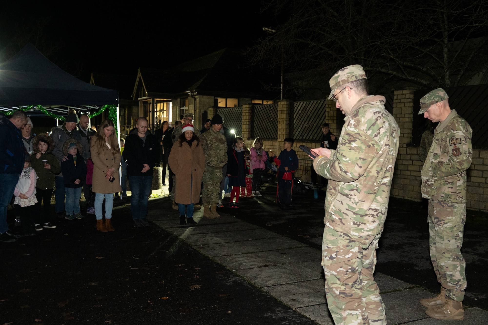 U.S. Air Force Lt. Col. Joshua D. Rumsey, 501st Combat Support Wing chaplain gives a prayer