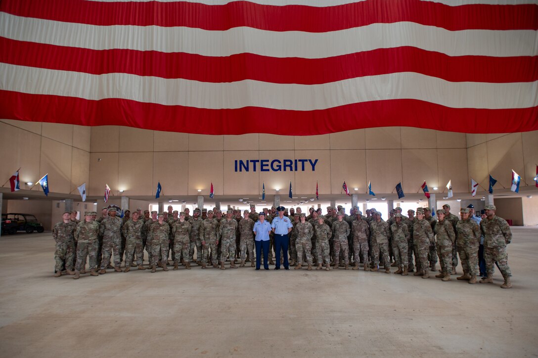 Air Force Office of Special Investigations Special Agents, entering the senior noncommissioned officer ranks following an induction ceremony, following a tour of the 320th Training Squadron at Joint Base San Antonio - Lackland, Texas. As part of their weeklong events, Special Agents attended a Basic Military Training graduation.