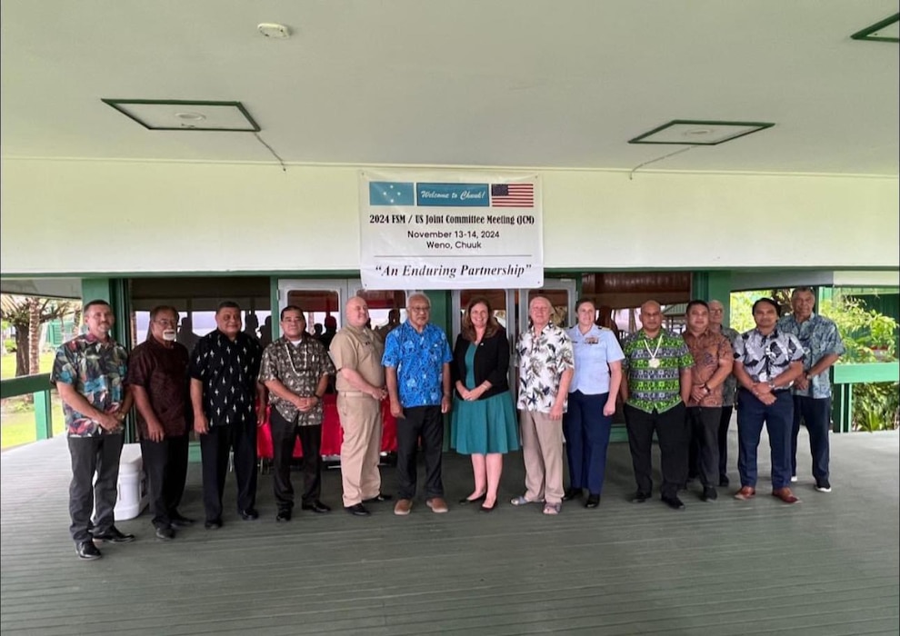 Representatives stand for a photo during the recent Federated States of Micronesia (FSM) Joint Committee Meeting (JCM), held in Chuuk from Nov. 13 to 16, 2024.