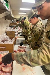 New York Army National Guard Soldiers with the 1501st Quartermaster Company (Field Feeding), 369th Sustainment Brigade, provide large-scale culinary food service support during the 42nd Infantry Division’s command post exercise at Fort Indiantown Gap, Pa., Nov. 12-26, 2024. (U.S. Army National Guard photo by 2nd Lt. Rivkah Weissberger)
