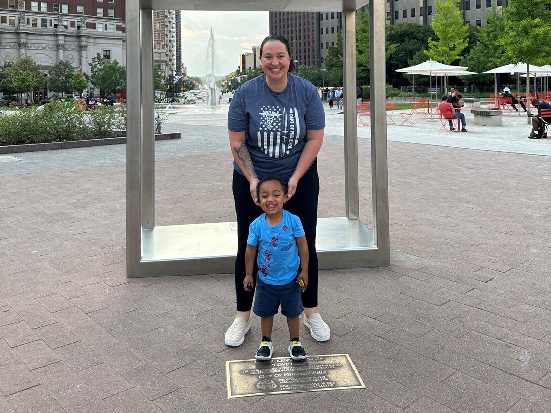Army Capt. Alissa Sheiness and her son are at a weekend retreat through the Fort Belvoir SRU for families in Philadelphia