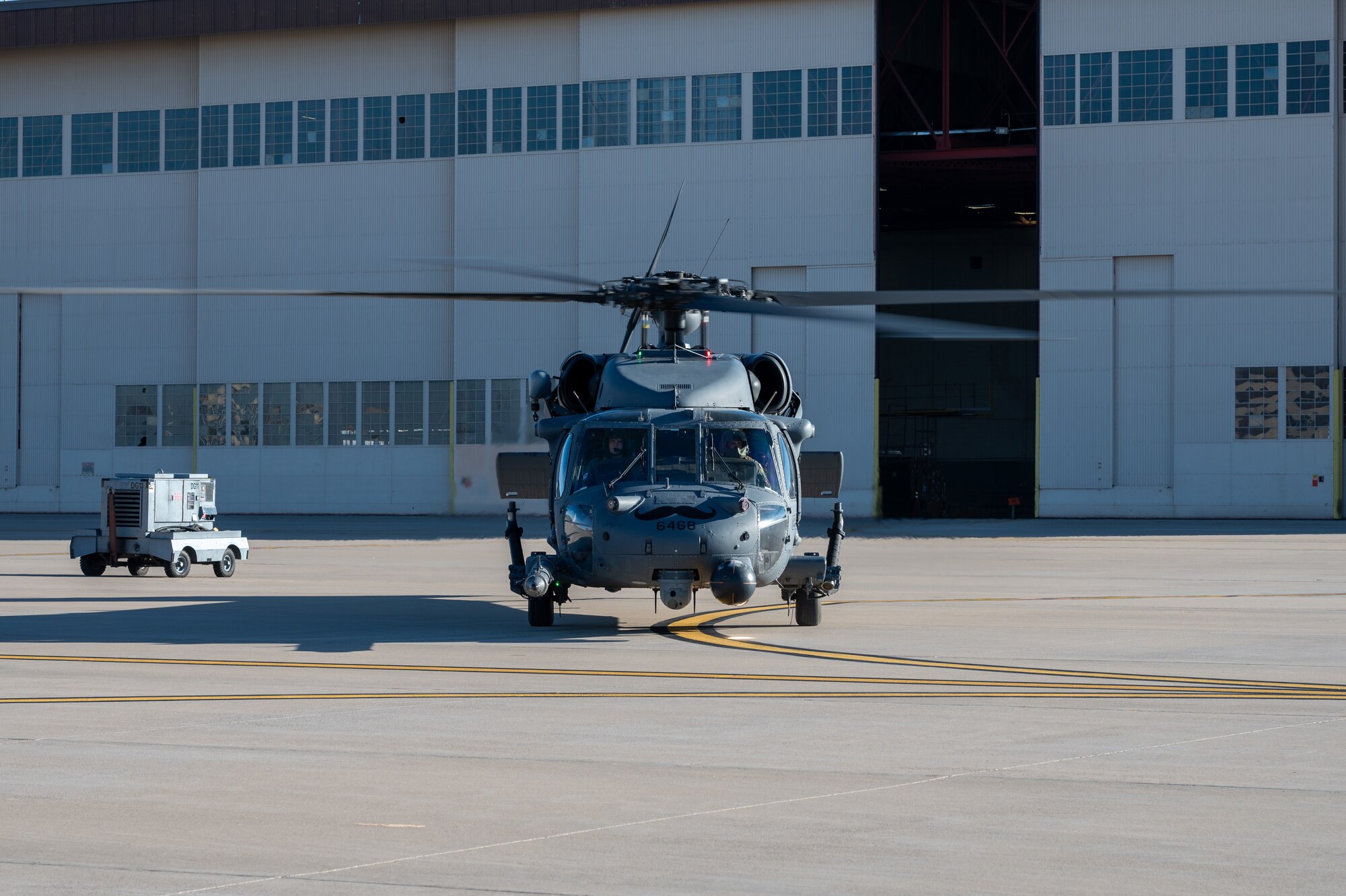 A HH-60G Pave Hawk helicopter prepares for take-off for its final flight before retirement at Kirtland Air Force Base, Albuquerque, N.M., Dec. 3. The Pave Hawk has been in service since the 1980s has been used in various combat and rescue operations since. (U.S. Air Force photo by Airman 1st Class Donnell Schroeter)