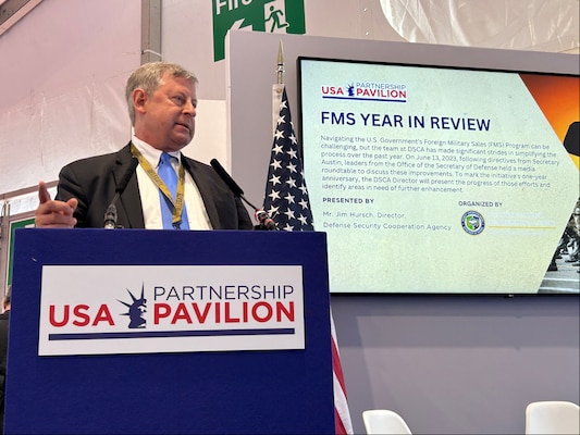 Retired Director Hursch gives keynote address at Farnborough International Airshow in London