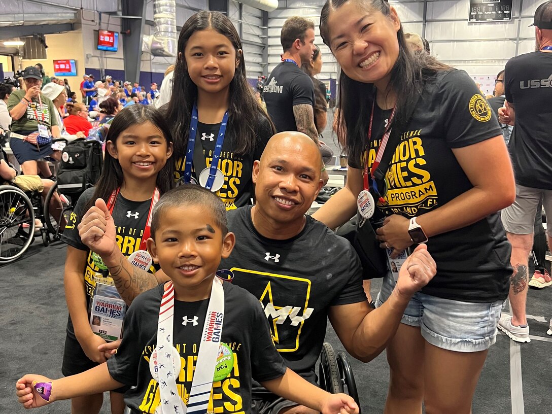 The Calantoc Family after the powerlifting competition at the 2024 Department of Defense Warrior Games