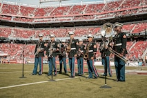 U.S. Marines with Marine Band San Diego; perform during the pregame show before the San Francisco 49ers Salute to Service game vs. the Seattle Seahawks at Levi’s Stadium Santa Clara; California. Nov. 17; 2024. The Marine Band San Diego participated in the Salute to Service game to help honor the nation's service members; veterans and their families. (U.S. Marine Corps photo by Cpl. Sarah M. Grawcock)