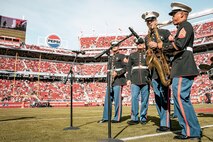 U.S. Marines with Marine Band San Diego, perform during the pregame show before the San Francisco 49ers Salute to Service game vs. the Seattle Seahawks at Levi’s Stadium Santa Clara, California. Nov. 17, 2024. The Marine Band San Diego participated in the Salute to Service game to help honor the nation's service members, veterans and their families. (U.S. Marine Corps photo by Cpl. Sarah M. Grawcock)