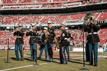 U.S. Marines with Marine Band San Diego, perform during the pregame show before the San Francisco 49ers Salute to Service game vs. the Seattle Seahawks at Levi’s Stadium Santa Clara, California. Nov. 17, 2024. The Marine Band San Diego participated in the Salute to Service game to help honor the nation's service members, veterans and their families. (U.S. Marine Corps photo by Cpl. Sarah M. Grawcock)