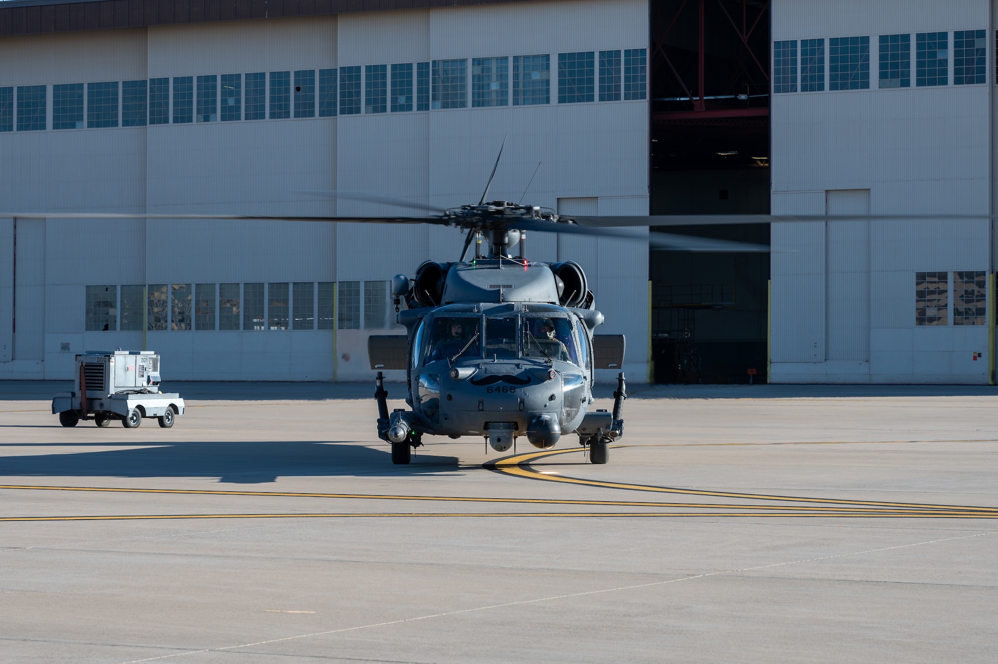 A HH-60G Pave Hawk helicopter prepares for take-off for its final flight before retirement at Kirtland Air Force Base, Albuquerque, N.M., Dec. 3. The Pave Hawk has been in service since the 1980s has been used in various combat and rescue operations since. (U.S. Air Force photo by Airman 1st Class Donnell Schroeter)