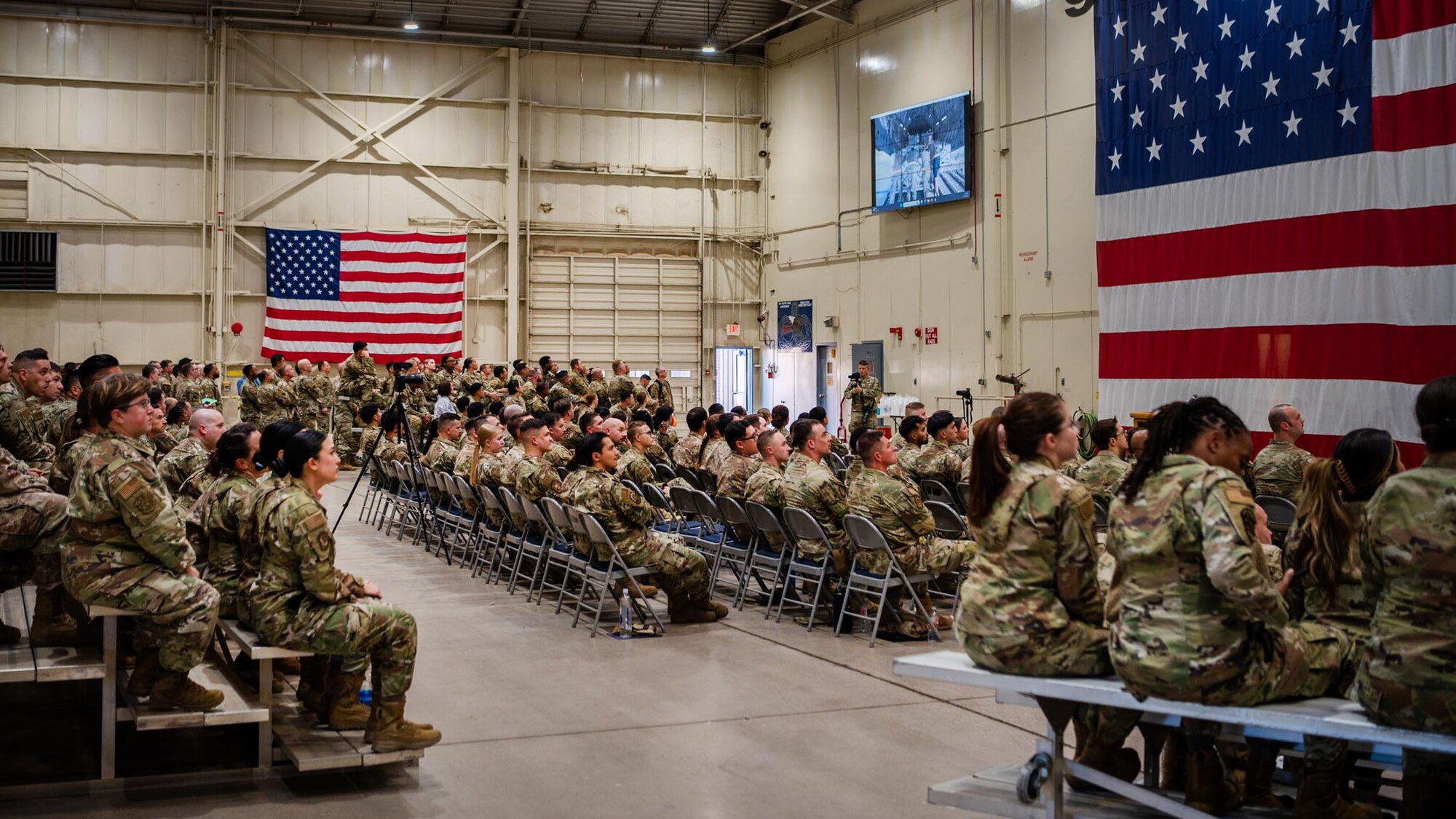 944th Fighter Wing Reserve Citizen Airmen gather to receive a Ready Start Brief during Exercise Desert Hammer 25-1 at Luke Air Force Base, Ariz., Nov. 13, 2024. Exercise Desert Hammer 25-1 emphasizes the U.S. Air Force Reserve’s commitment to readiness by integrating Agile Combat Support and Large Force Exercise capabilities in a contested environment. (U.S. Air Force photo by Senior Airman Jacob Dastas)